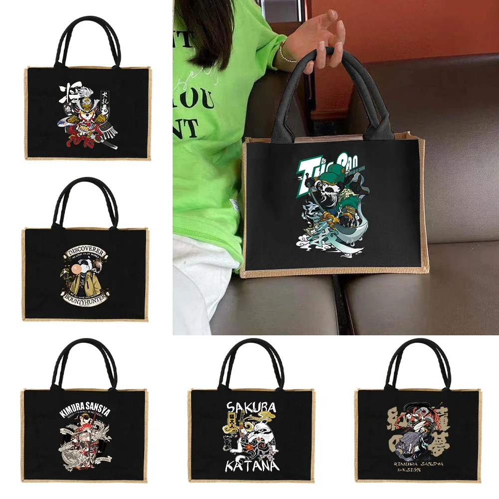 Women Bags Jute - Sac fourre-tout en lin à motif