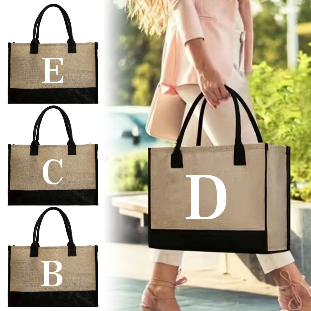Women Bags Jute - Sac fourre-tout tendance en jute, sac